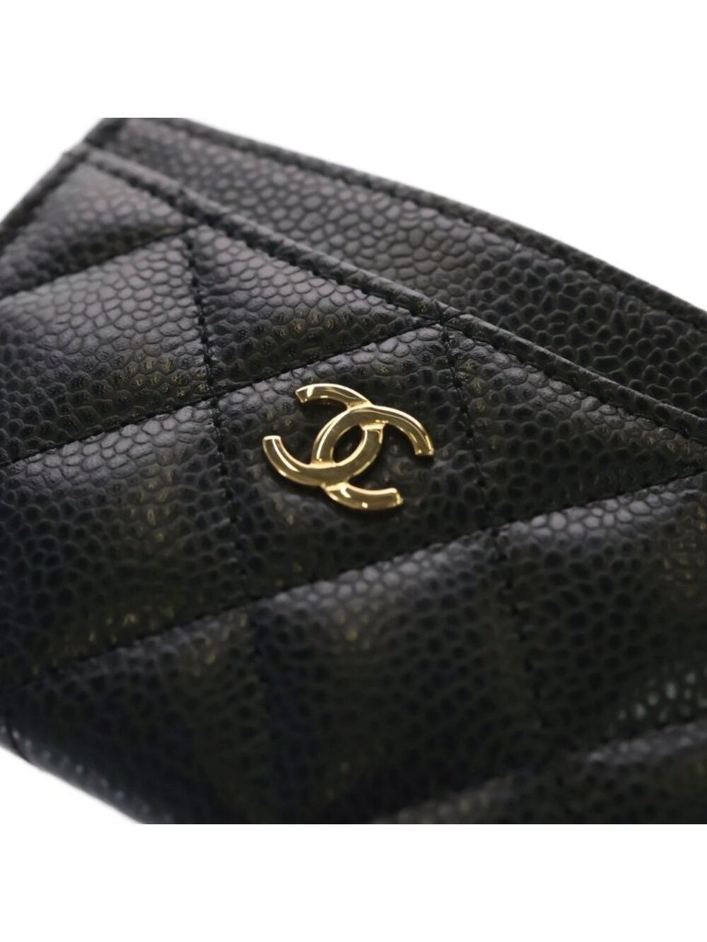 Chanel Quilted Classic CC Logo Caviar Leather Card Case Holder Business Black - Picture 5 of 6